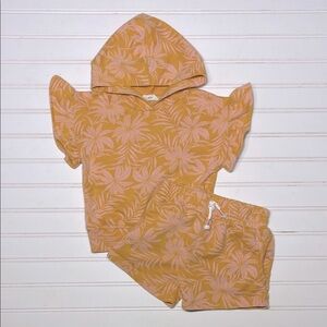 JESSICA SIMPSON Tropical Palm Print Short Sleeve Sweat Shorts Hoodie Set